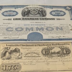 Railroad Co. Vtg Ephemera Stock Certificate & Currency